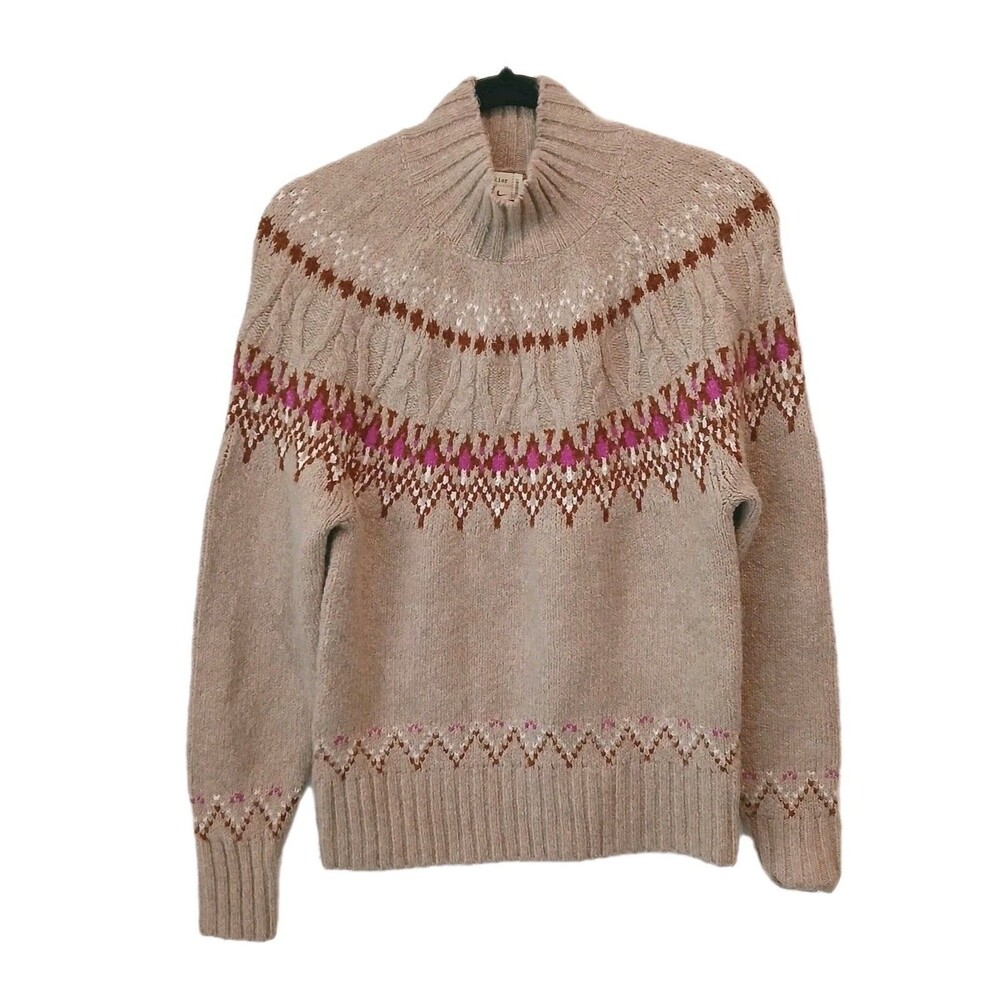 Nicole Miller Artelier Women's  Sz XS Fushia/Beige Fair Isle‎ Mock Neck Sweater